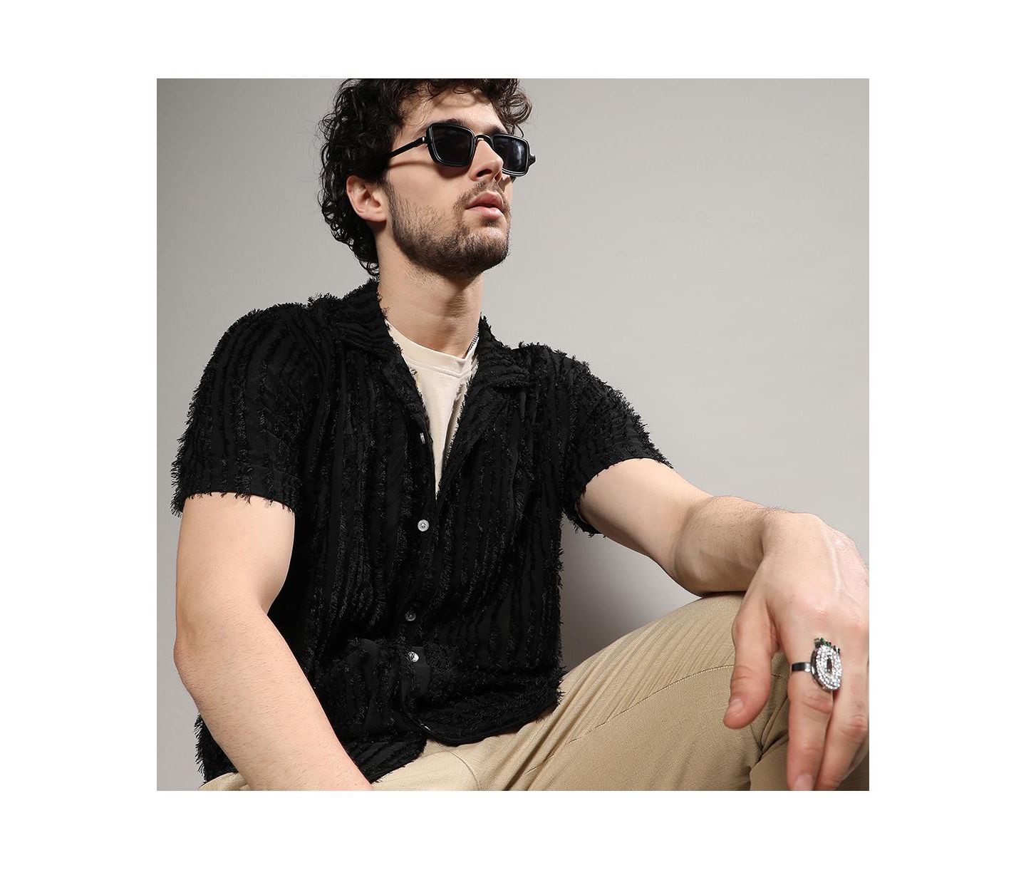 Мужская рубашка Cahoot Campus Sutra Jet Black Fleece Striped, цвет: Чёрный — фото 5
