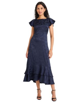 Women's Ruffle Boat Neck Midi Dress