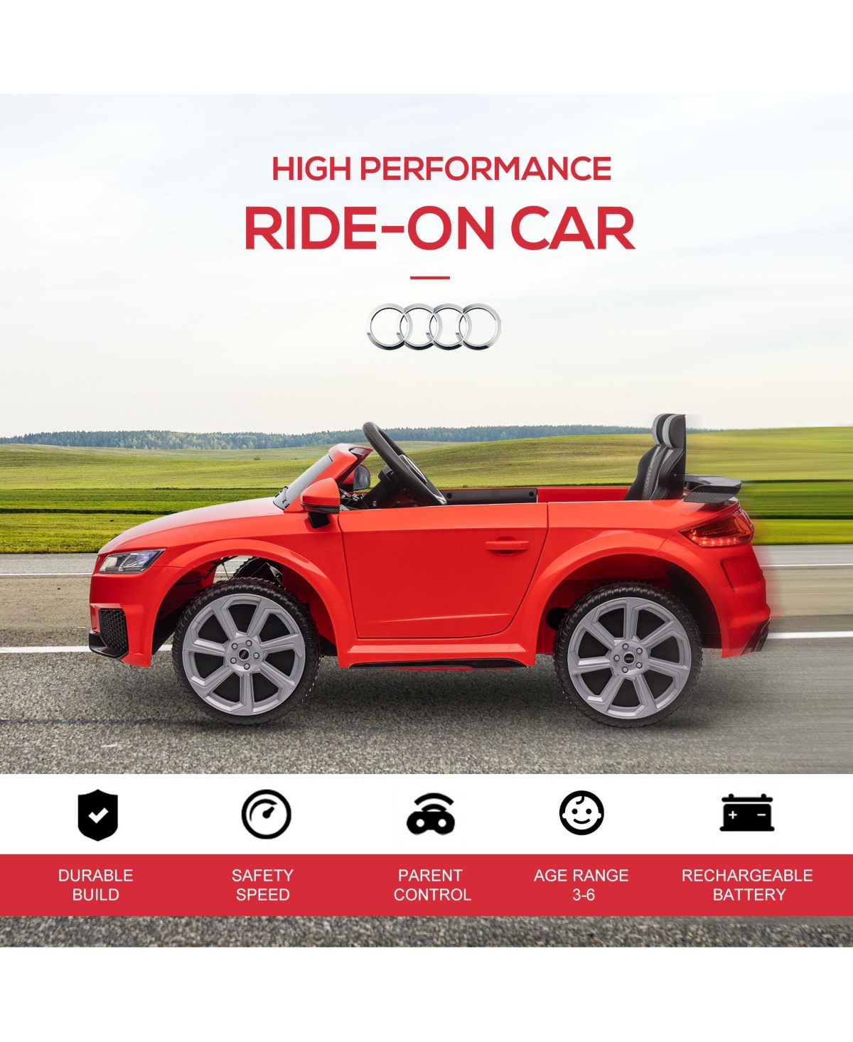 Aosom 6V Kids Electric Ride On Car, Licensed Audi Tt Rs with Seat, Remote