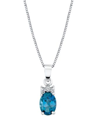 Macy's - Blue Topaz (1 ct. t.w.) & Diamond Accent Pendant Necklace in 14K White Gold