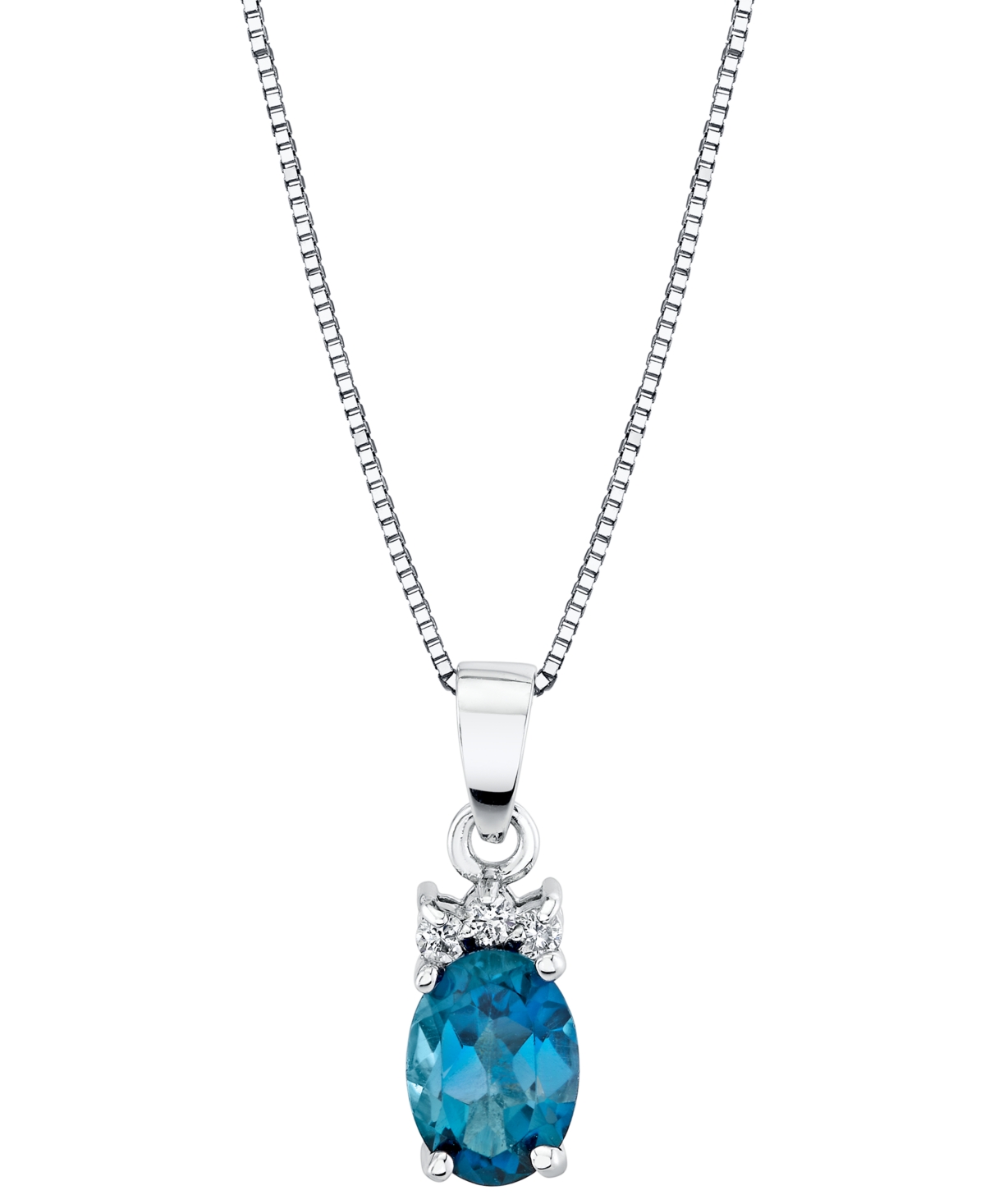 Macy's Blue Topaz (1 ct. t.w.) & Diamond Accent Pendant Necklace in 14k White Gold