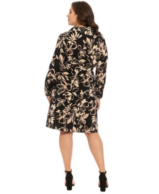 Plus Size Collared Long-Sleeve Shirt Dress