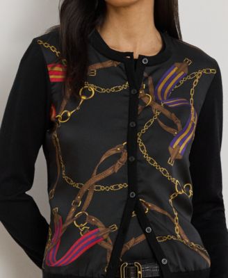 Petite Belting-Print Long-Sleeve Cardigan Sweater