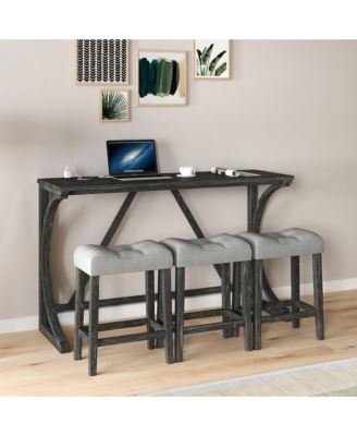 Industrial 4-Piece Bar Table Set with Power Outlet and Chairs