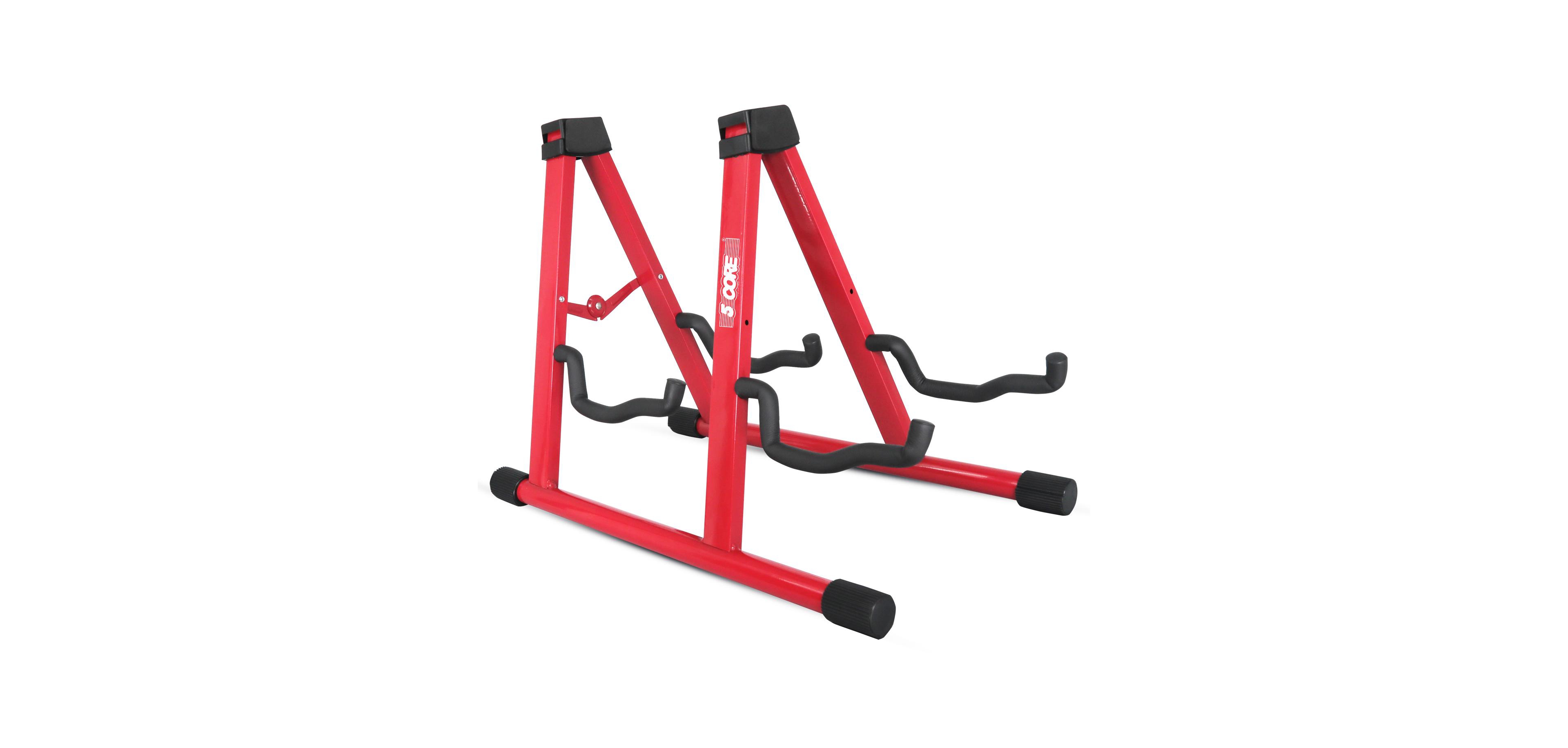 5 Core Double Guitar Stand Floor Adjustable A Frame Folding Acoustic Electric Guitars Holder Stands Gss 2N1 Red