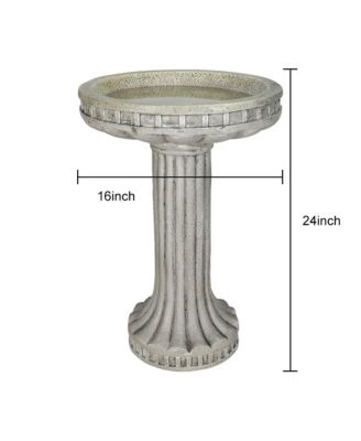 24 Inch Height Outdoor Bird Bath - Fibre Reinforced Concrete Large Bird Bath Stylish with Modern Pedestal for Garden, Patio