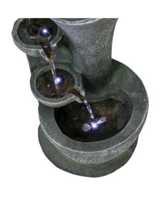 23.6" Outdoor Water Fountain with LED Lights - 6-Tier Cascading Bowl Fountain, Curved Design Indoor/Outdoor Waterfall Feature for Garden