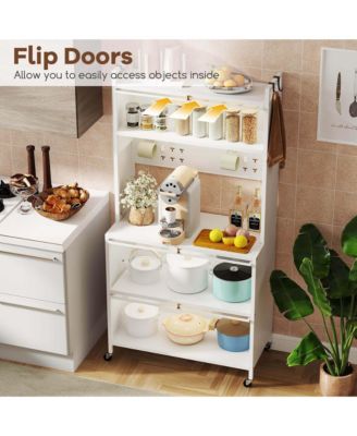 5 Tier Kitchen Bakers Rack Flip Door Cabinets Pegboard & Hooks