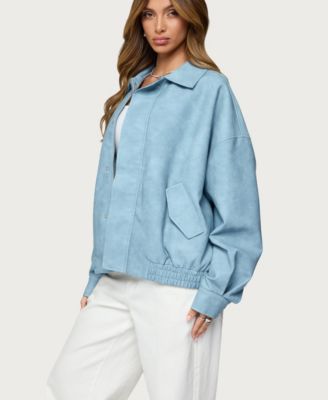 Womens Oversized Washed Faux Leather Jacket