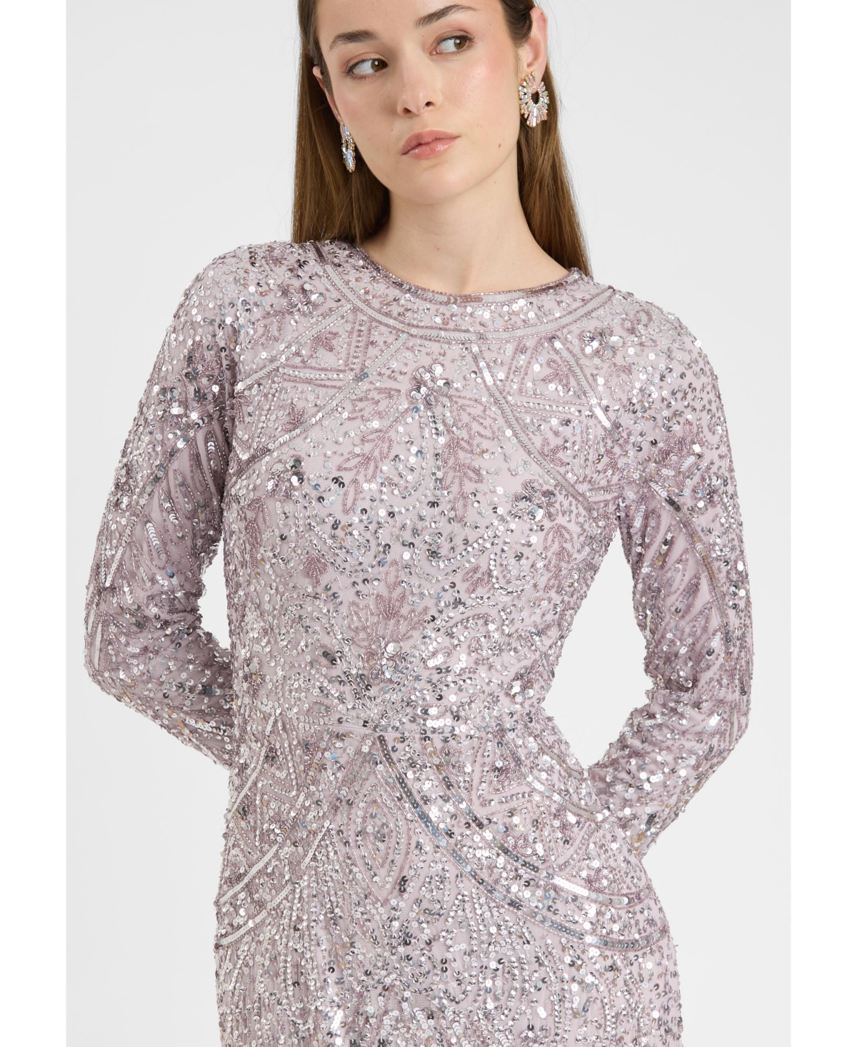 Maryisa Women's Modest Embellished Allover Sequin Beaded Dress Maxi