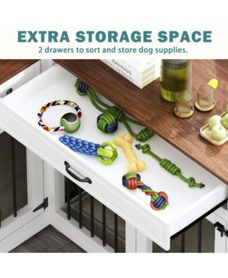 Corner Dog Crate Furniture with 2 Drawers, Space-Saving Dog Kennel Cage