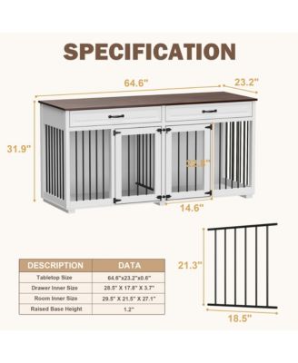 Indoor Dog Crate Furniture, Dog Cage Kennel with 2-Drawers