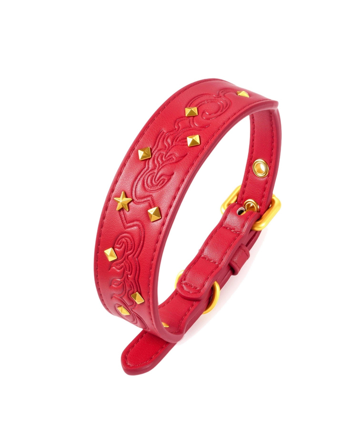 Blueberry Pet Silver-Powered Freshness Microfiber Suede Dog Collar – Embossed Classic Pattern with Bronze Studs