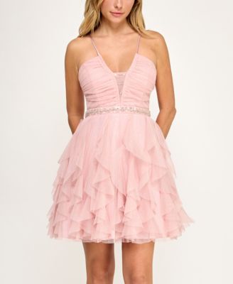 Juniors' Strappy Petal Detail Skirt Dress