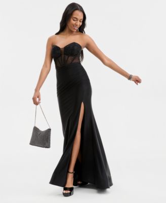 Juniors' Studded Mesh-Bodice Gown 