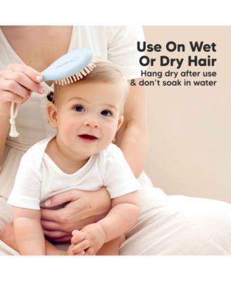 Baby Hair Brush and Comb Set, Oval Wooden Baby Brush Set for Newborns, Infant, Toddler Grooming Kit