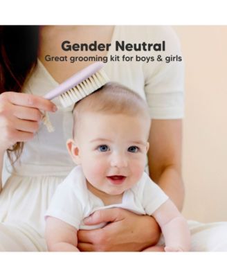 Baby Hair Brush and Comb Set, Oval Wooden Baby Brush Set for Newborns, Infant, Toddler Grooming Kit