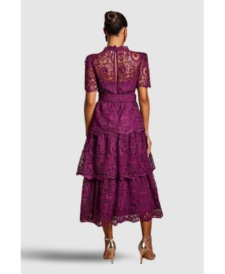 Women's Tiered Lace Midi Dress