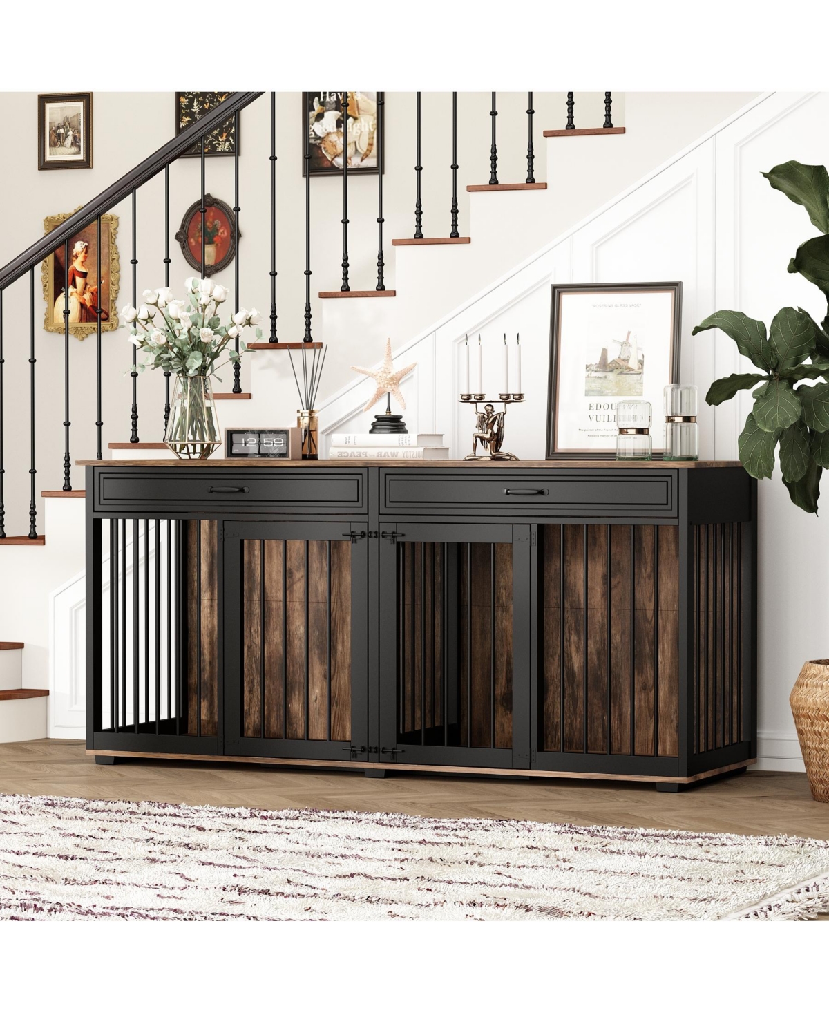 Homsee Furniture Style Dog Crates Large Wooden Pet Kennels with 2 Drawers