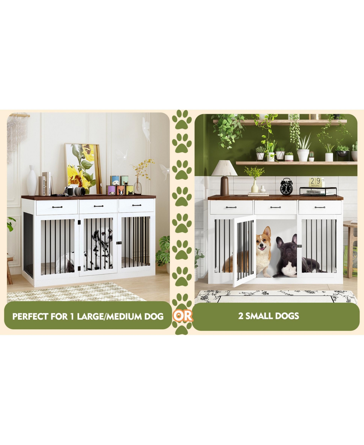 Homsee Dog Cage Storage Cabinet, Dog House Furniture Style Dog Crate with 3 Drawers