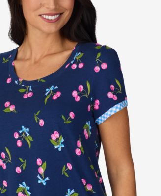 Women's Cropped Short-Sleeve Pajama Top and Pants, 2-Piece Set