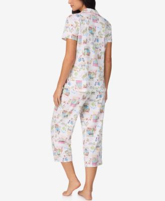 Women's Cropped Notch Collar Pajama Top and Pants, 2-Piece Set