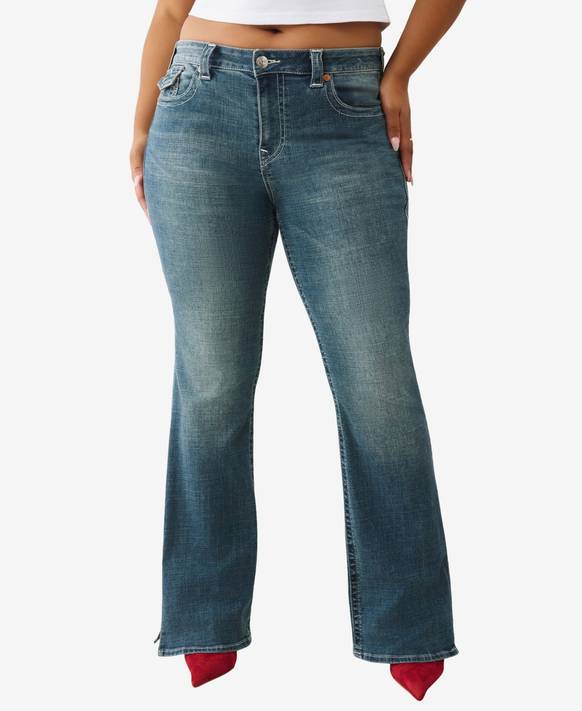 True Religion Plus Side Slit Becca Bootcut Flap Jeans