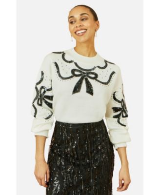 Women's Sequinned Bow Neckline Sweater