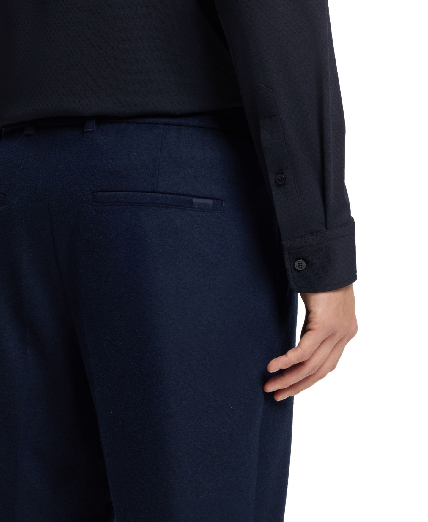 Мужская рубашка Hugo Boss Performance-Stretch Structured Jersey Slim-Fit Dress Shirt, цвет: Тёмный синий — фото 6