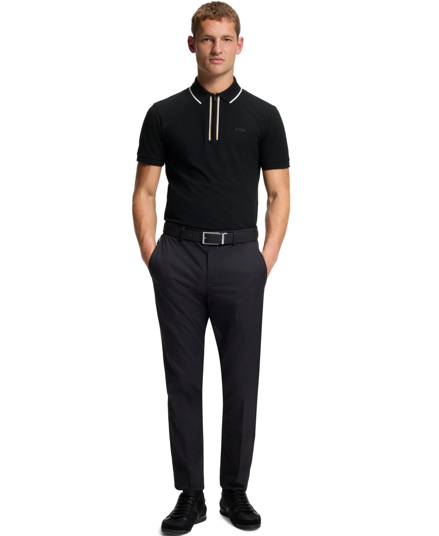 Мужское поло Hugo Boss Moisture-Wicking Stretch Cotton Slim-Fit Polo Shirt, цвет: Чёрный — фото 4
