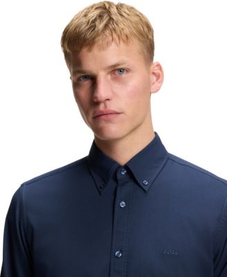 Men's Stretch-Cotton Dobby Regular-Fit Dress Shirt