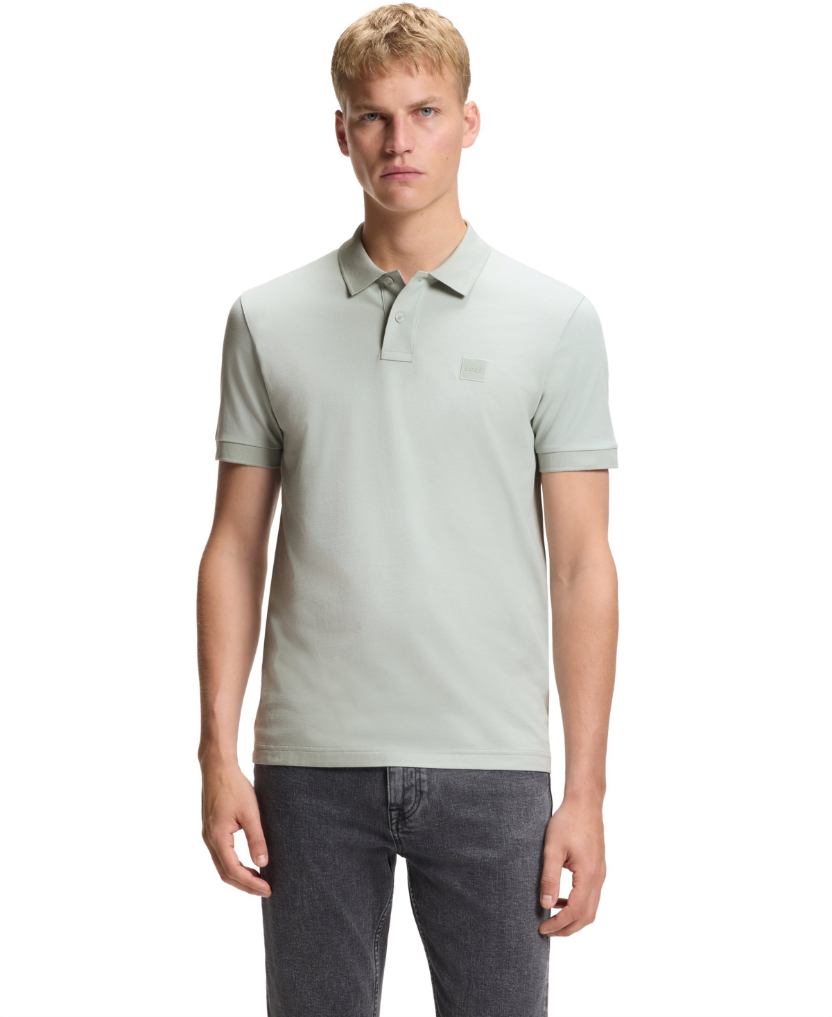 Hugo Boss Boss By  Men's Slim-fit Stretch-cotton Logo Patch Polo Shirt In Gray