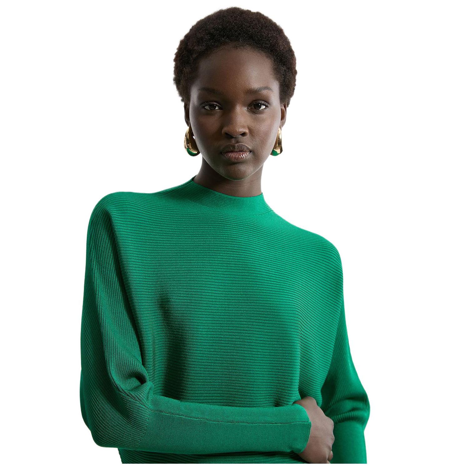 Женское платье Karen Millen Drape Knit Bat Wing Pencil Midi, цвет: Зелёный — фото 2