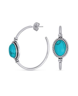 Choker Necklace and Compressed Turquoise Hoop Earrings Jewelry Set