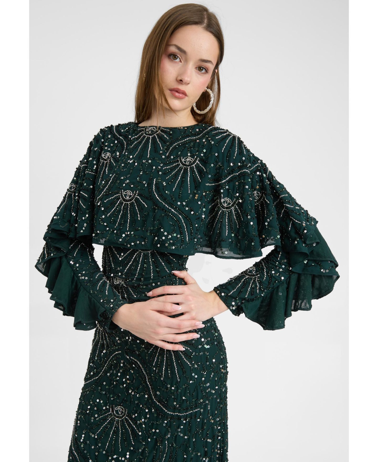 Женское платье Maryisa Modest Embellished Sequin Beaded, цвет: Изумрудный зелёный — фото 5