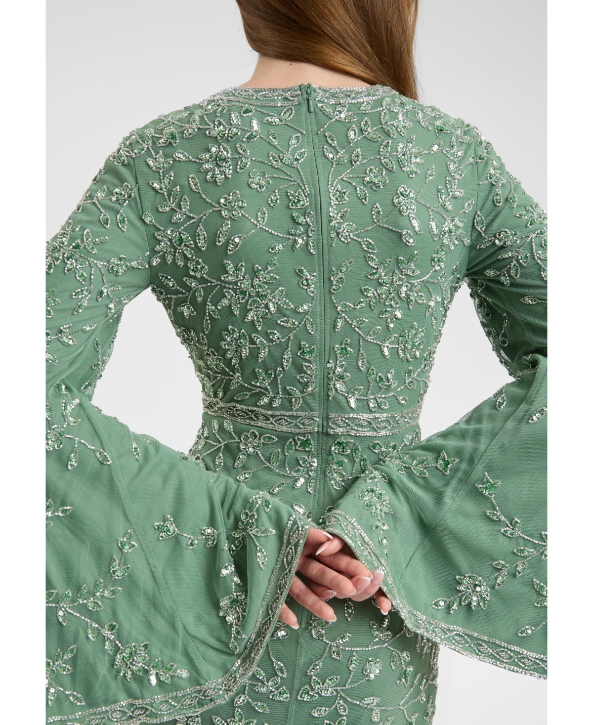 Maryisa Women's Modest Embellished Sequin Beaded With Sleeves Design Maxi Dress