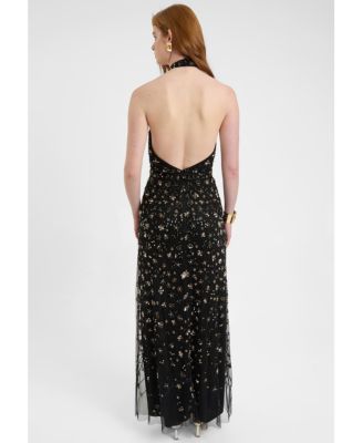 Women's Embellished Sequin Beaded Maxi Dress With Choker-Style Collar