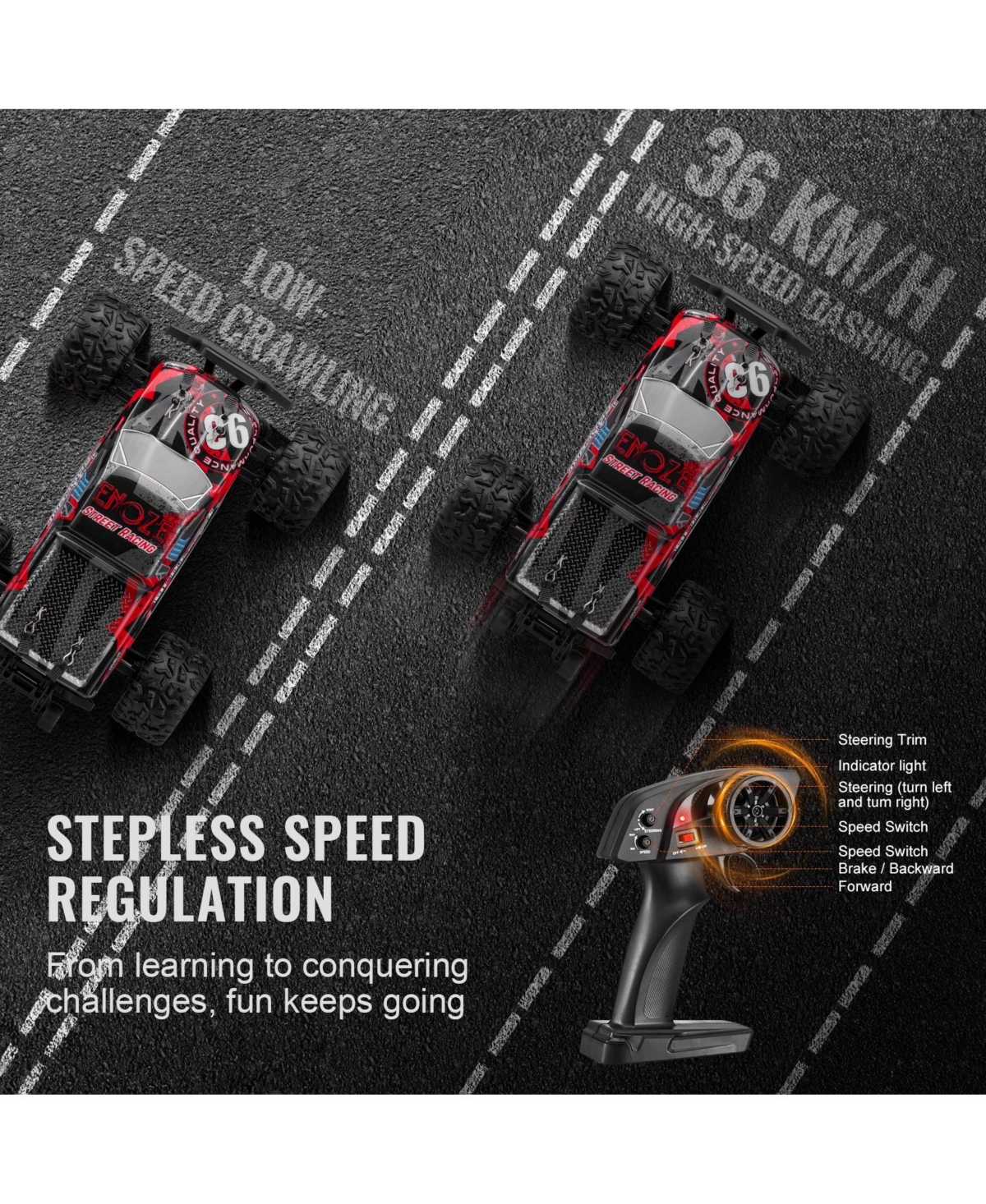 Mecale Rc Car 1:18, 4WD Off-Road Truck 36 km/h with 45° Wheelie & 2 Batteries, High-Speed Racing Toy for Kids 8+, IPX4