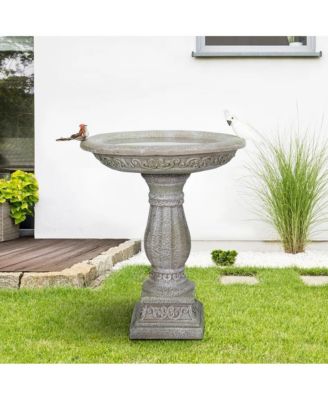 23.8 Inch High Concrete Bird Bath with Carved Pedestal – Birdbath Sturdy & Elegant Design, Stone-Like Texture
