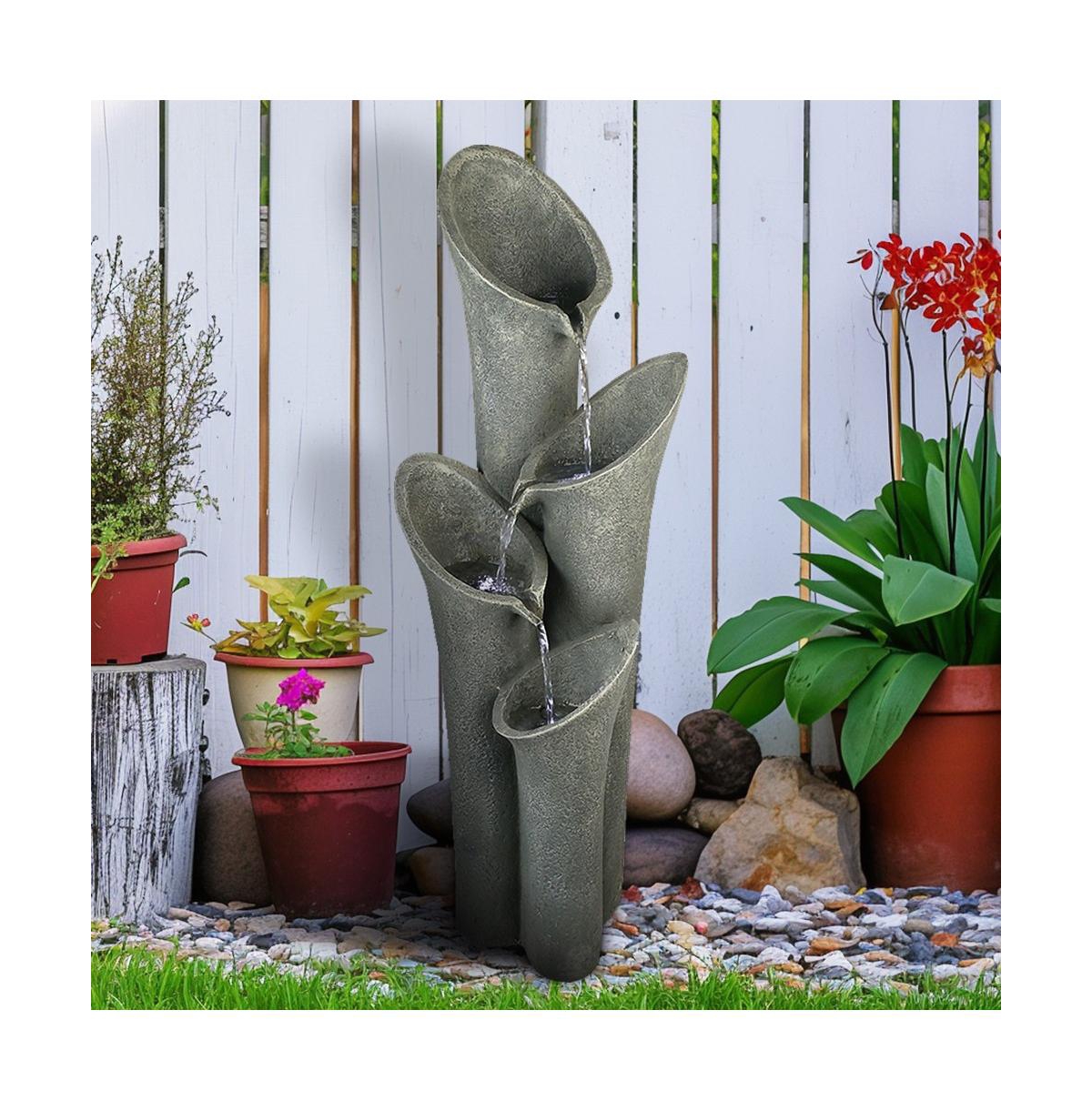 SunJet Faux Stone 33.5" 4-Tier Outdoor Water Fountain with Led Lights