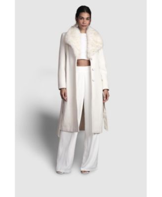 Women's Faux Fur Collar Belted Midi Coat