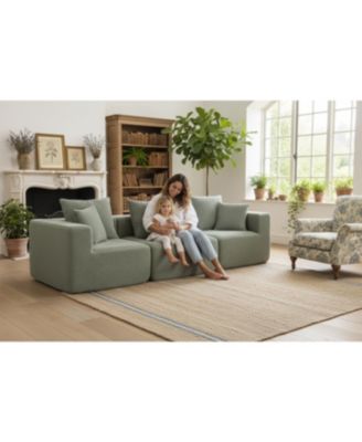 Streamdale Modular 3-Seat Chenille Sofa, Deep-Seat Couch, Tool-Free Setup, Low-Profile, 111" W - Light Green