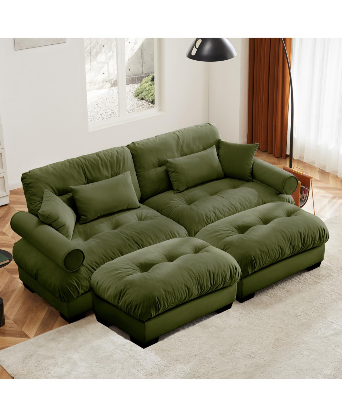 Streamdale Furniture Streamdale Oversized Modern Two-Seater Sofa with Ottoman, Velvet 2-Seater with Armrests & Pillows