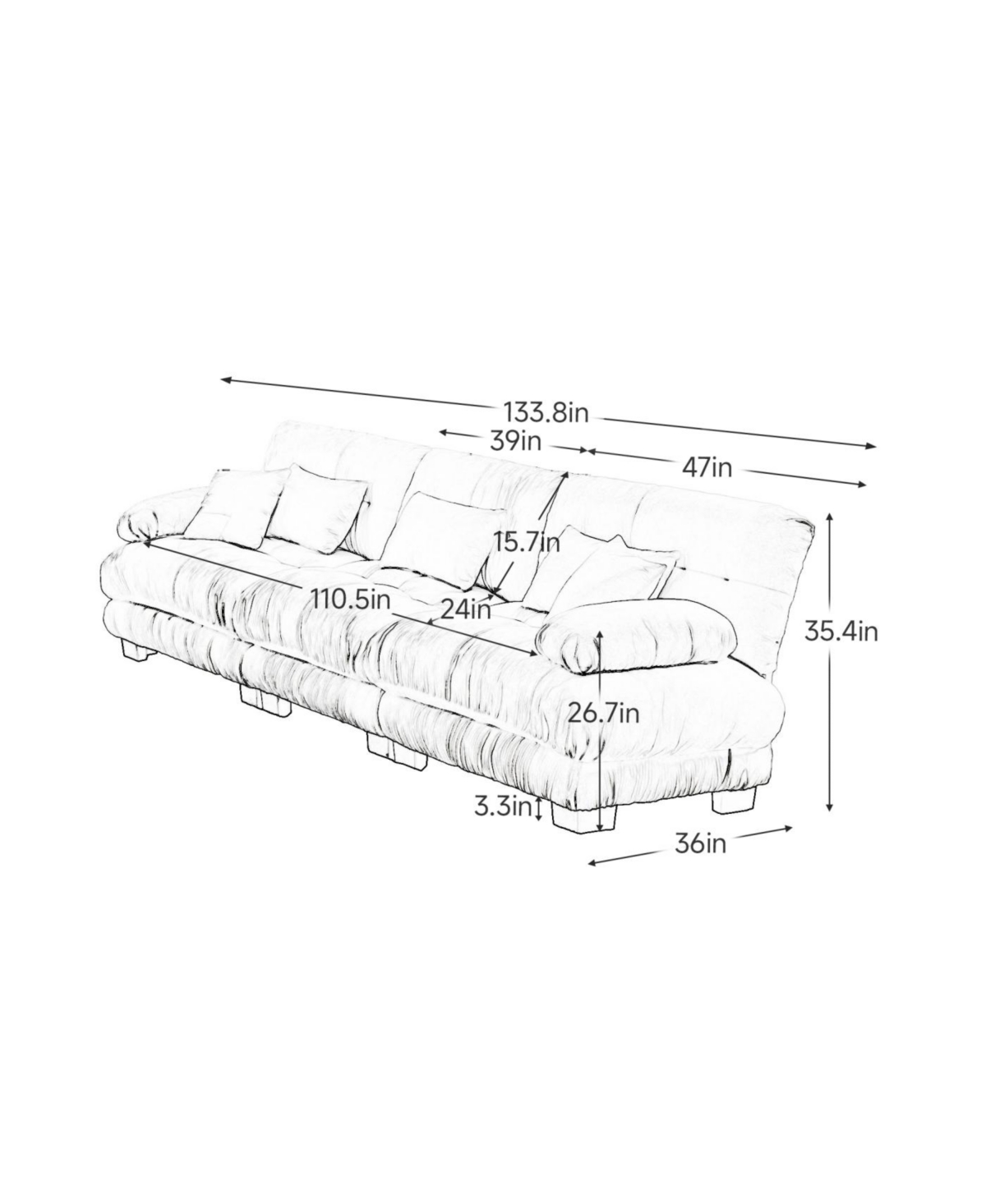 Streamdale Furniture Streamdale 3-Seater Chenille Sectional Sofa - Deep Seat, Soft Comfy Upholstered Furniture