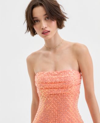 Juniors' Embellished Straight-Neck Strapless Gown 