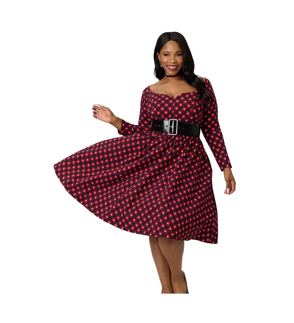 Unique Vintage Plus Sweetheart Long Sleeve Swing Dress