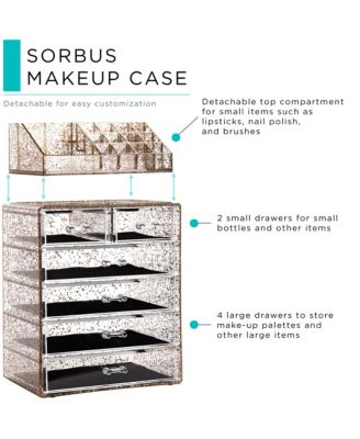 2 Piece Acrylic Makeup and Jewelry Storage Organizer Case (6 Drawers and Lipstick Tray