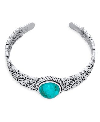 Stabilized Turquoise Floral Cross Infinity Wide Cuff Bracelet & Dangle Earrings Jewelry Set Sterling Silver