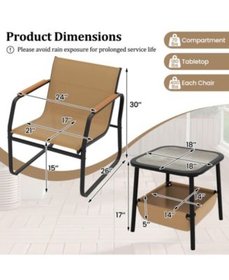 3-Piece Bistro Set Patio Chairs & Side Table w/ Storage Basket Breathable Mesh Fabric