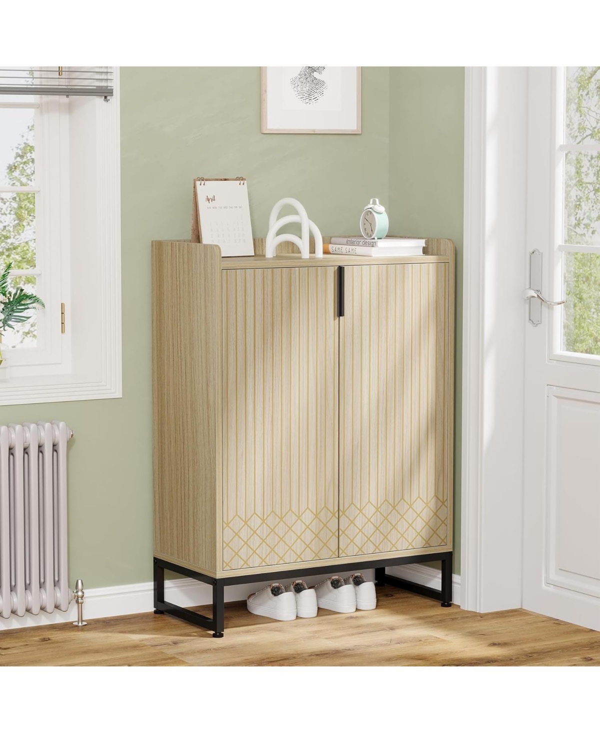 Tribesigns Shoe Cabinet with Doors,Natural 5 Tiers Shoe Storage Cabinet for Entryway, 25 Pairs Wooden Shoe Rack Cabinet